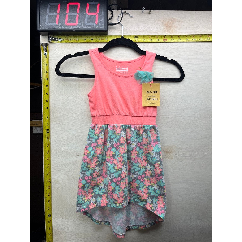 Basic Editions Girls Coral Floral Sleeveless Dress Size XS 4/5