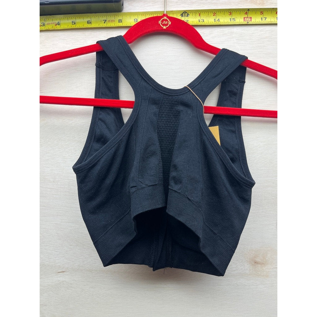 Womens Black Zip Front Racerback Sports Bra Size L