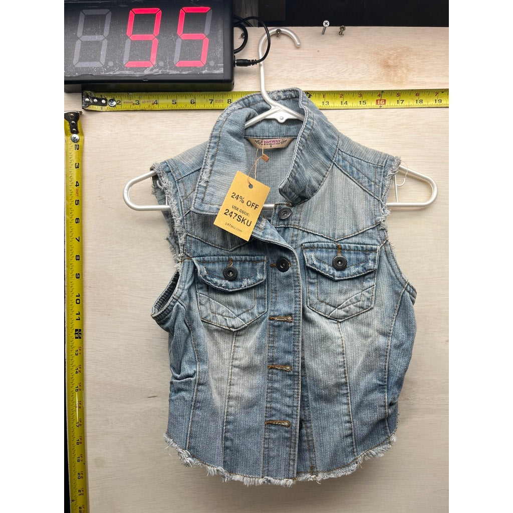 Highway Jeans Womens S Light Wash Cropped Denim Vest Frayed Hem