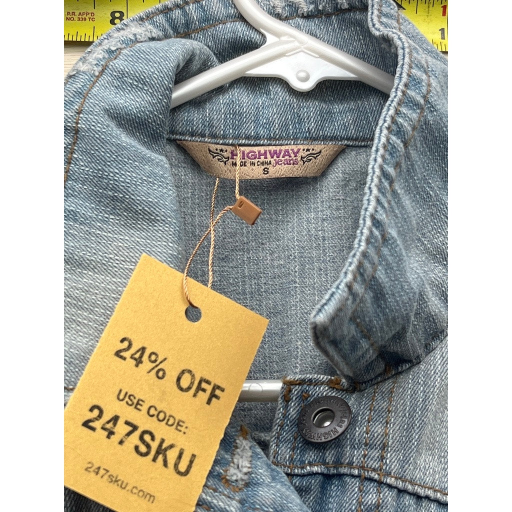 Highway Jeans Womens S Light Wash Cropped Denim Vest Frayed Hem