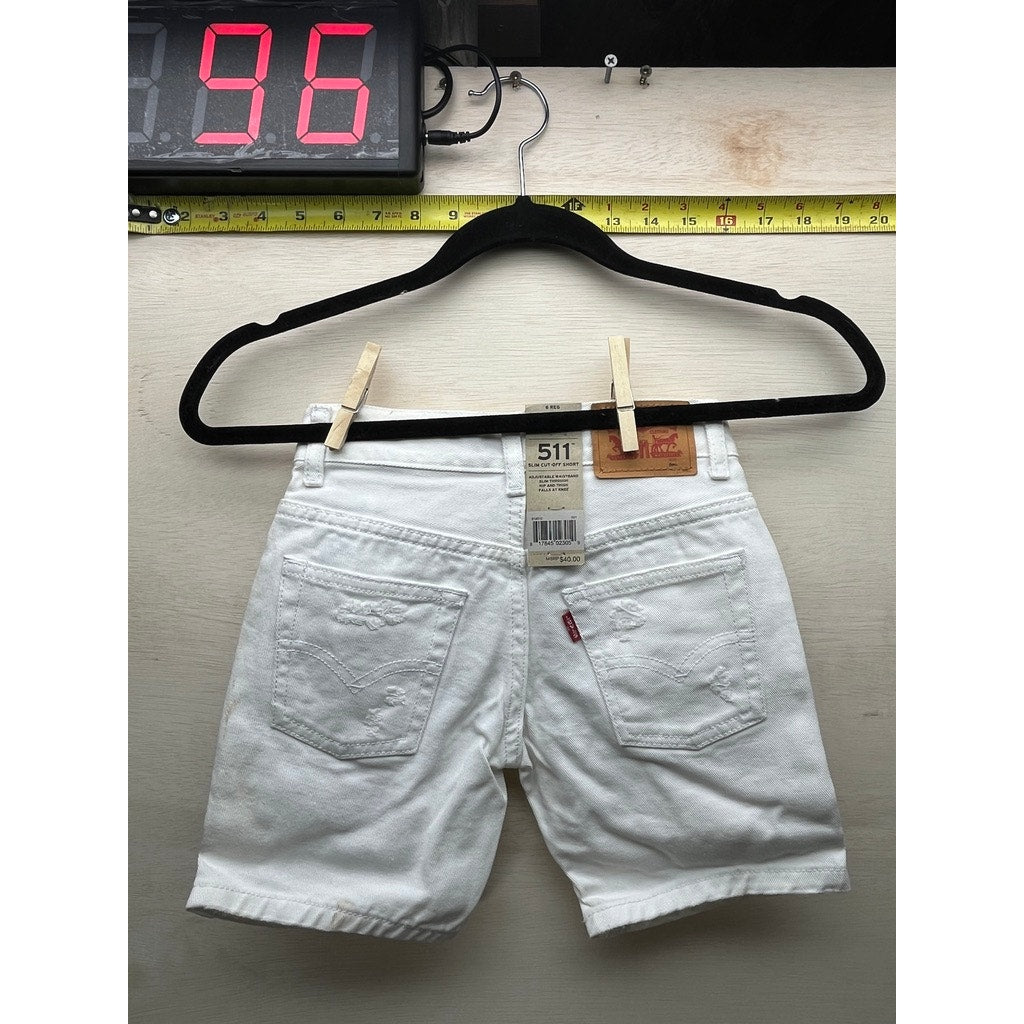 Levi's 511 Boys 6 Reg White Denim Cut-Off Shorts Adjustable Waist
