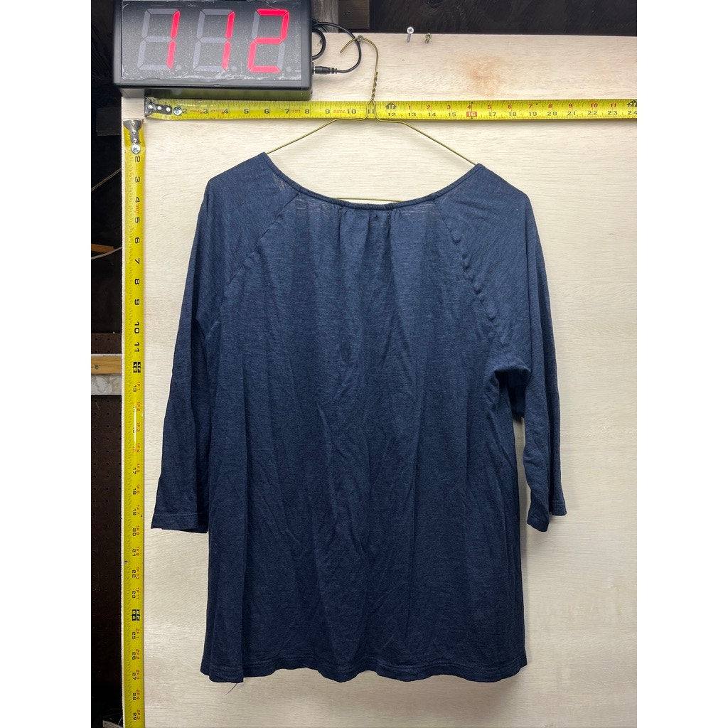 Women's Navy Blue Draped 3/4 Sleeve Tunic Top Cotton Modal