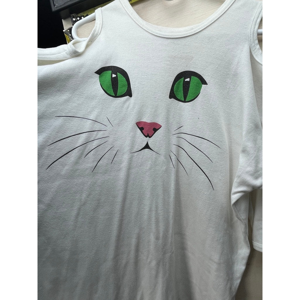 Fredericks of Hollywood White Cat Face Cold Shoulder Top One Size