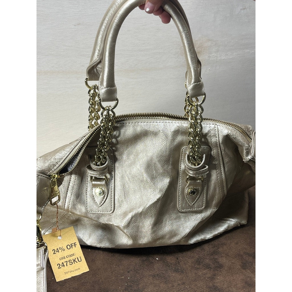 Steve Madden Metallic Gold Satchel Handbag Chain Strap Purse