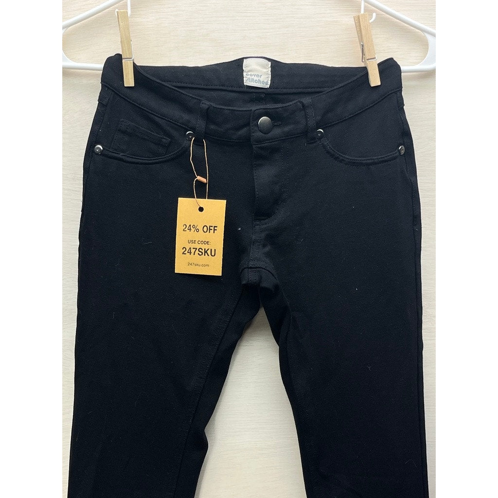Cover Stitched Womens Black Skinny Pants Stretch Casual