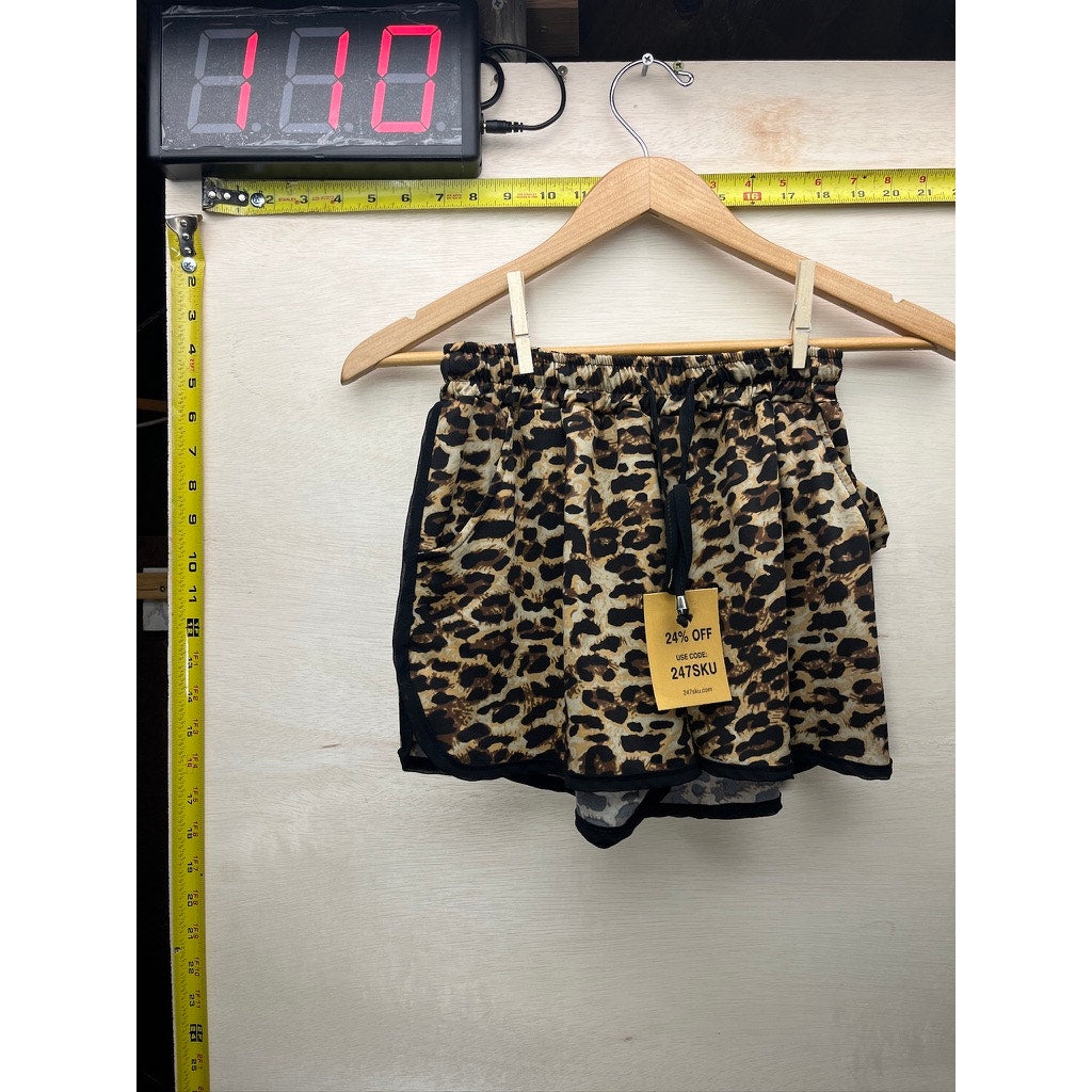 Women's Leopard Print Athletic Running Shorts Drawstring Size 6