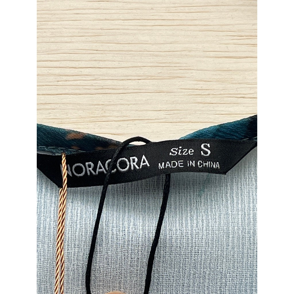 Noracora Womens S Sleeveless Blue Abstract Ruffle Hem Dress