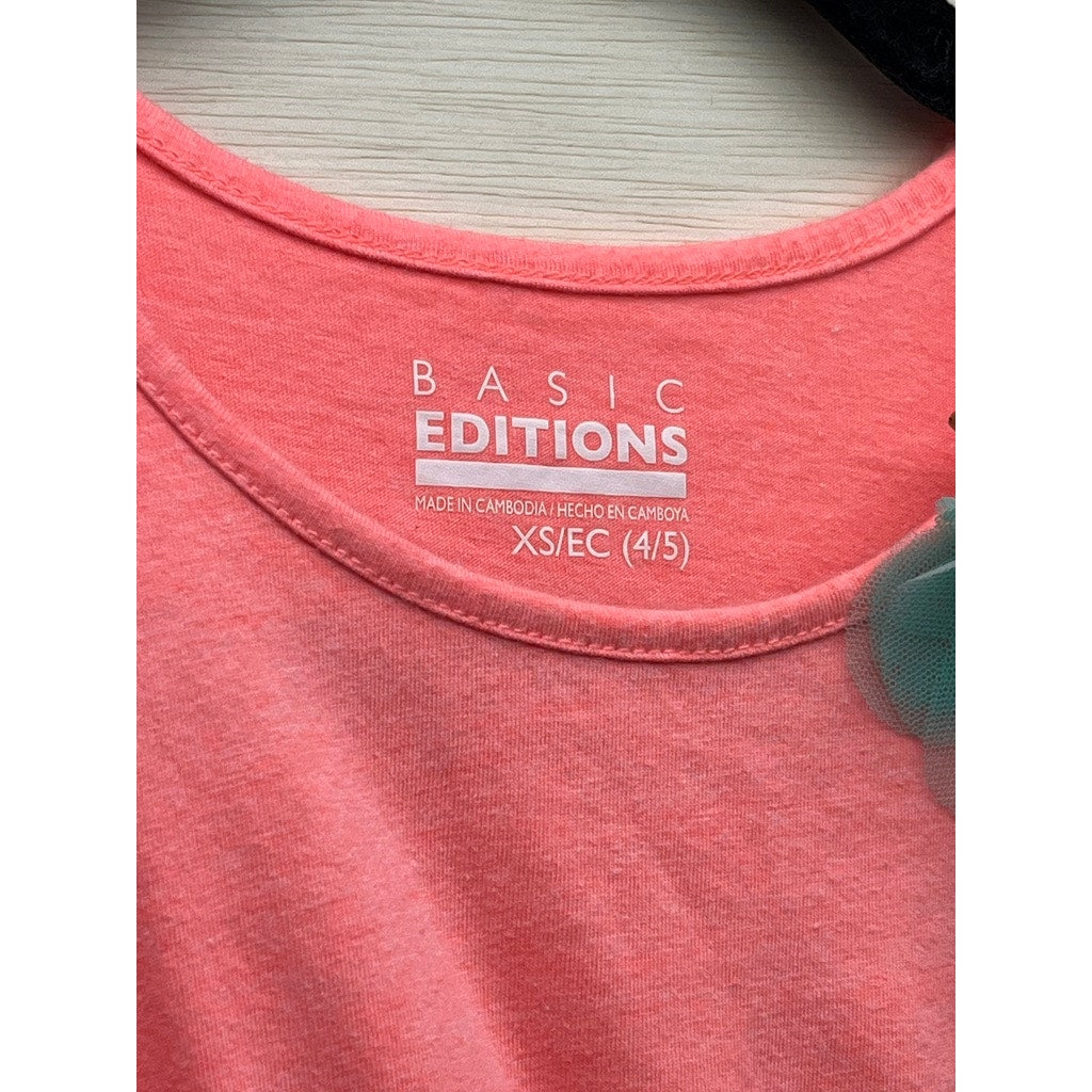 Basic Editions Girls Coral Floral Sleeveless Dress Size XS 4/5