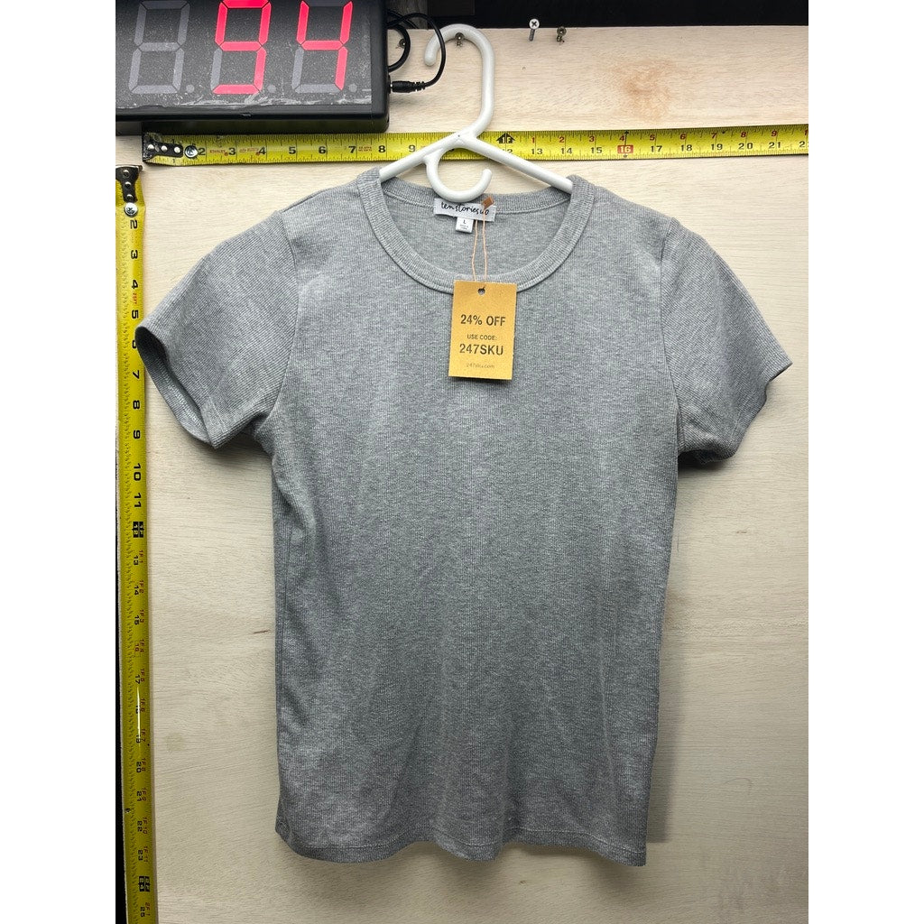 Ten Stories Up Womens Gray Ribbed Short Sleeve T-Shirt Size L