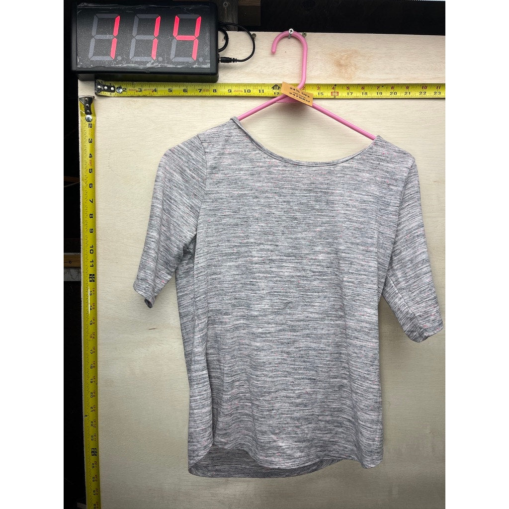 Apt. 9 Essentials Womens Petite M Gray Pink Fleck 3/4 Sleeve Top