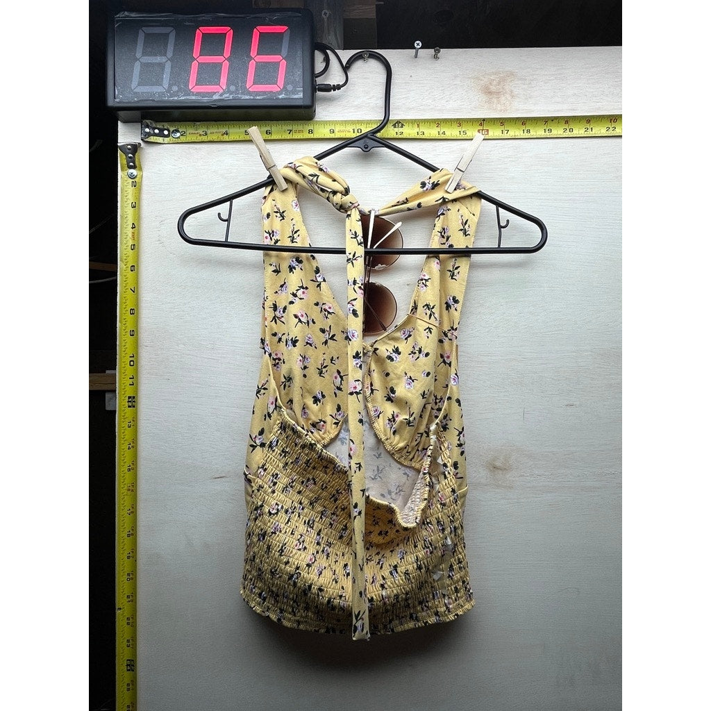 No Boundaries Yellow Floral Halter Top Size S w Sunglasses