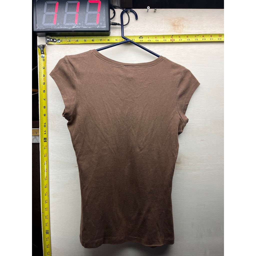 Arizona Jean Company Womens Brown V-Neck T-Shirt Size S