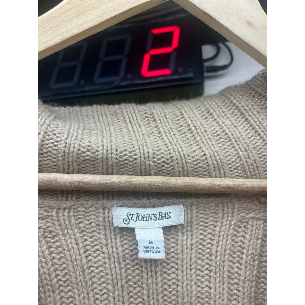 St Johns Bay Womens M Beige Cable Knit Button Front Cardigan Sweater