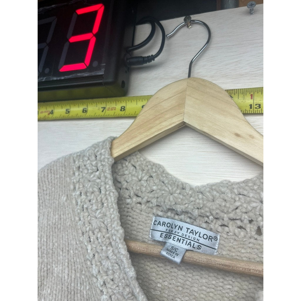 Carolyn Taylor Essentials Womens S Beige Crochet V Neck Pullover Sweater