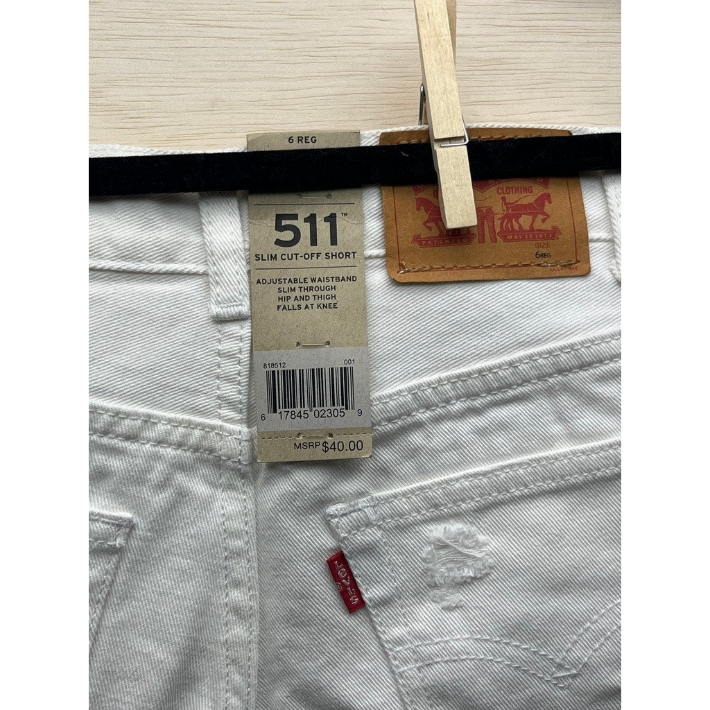 Levi's 511 Boys 6 Reg White Denim Cut-Off Shorts Adjustable Waist