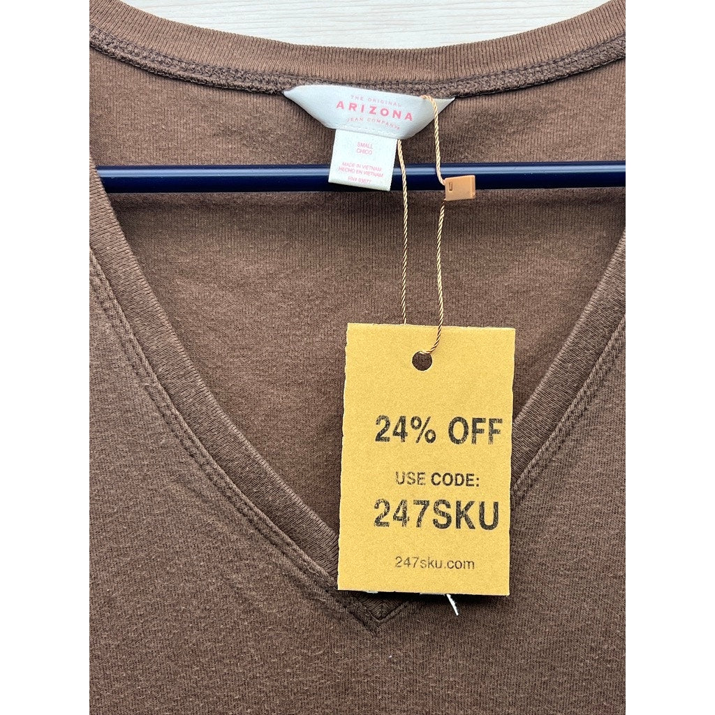 Arizona Jean Company Womens Brown V-Neck T-Shirt Size S