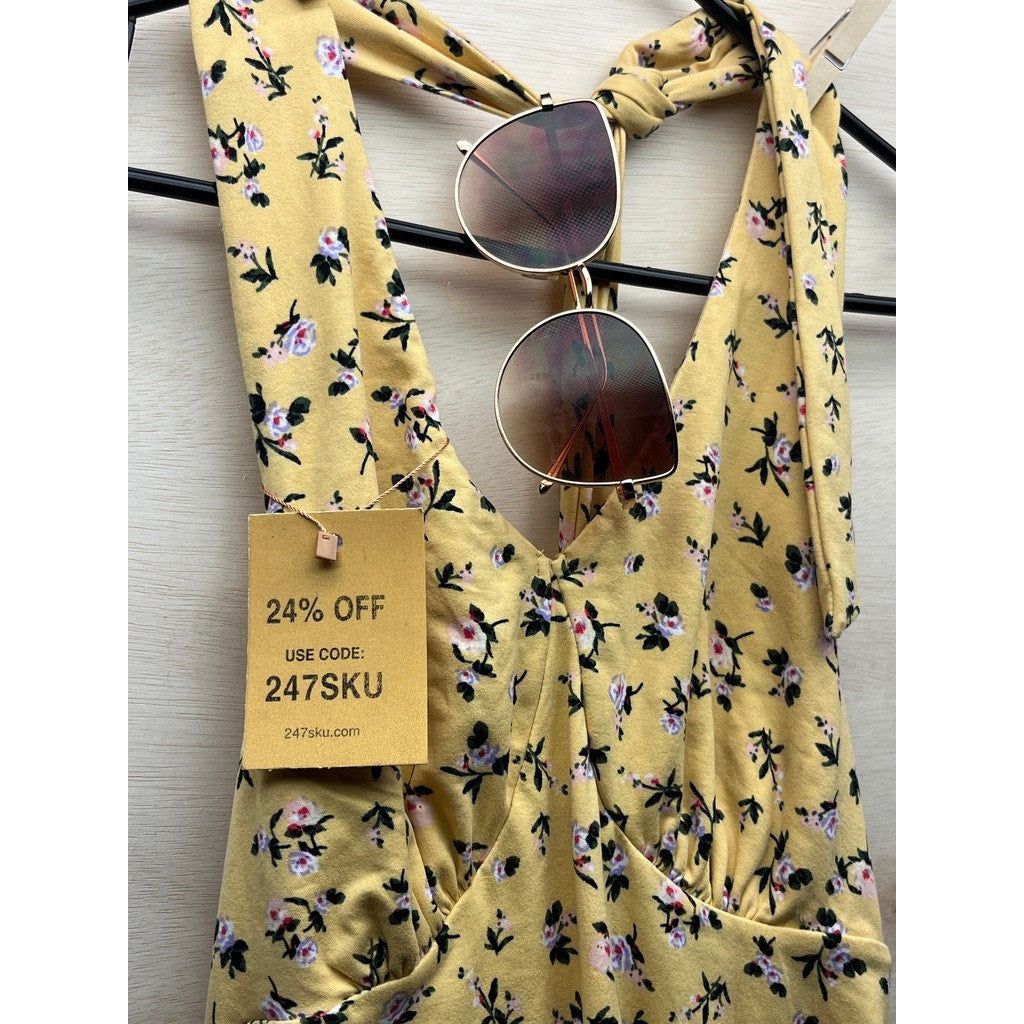 No Boundaries Yellow Floral Halter Top Size S w Sunglasses