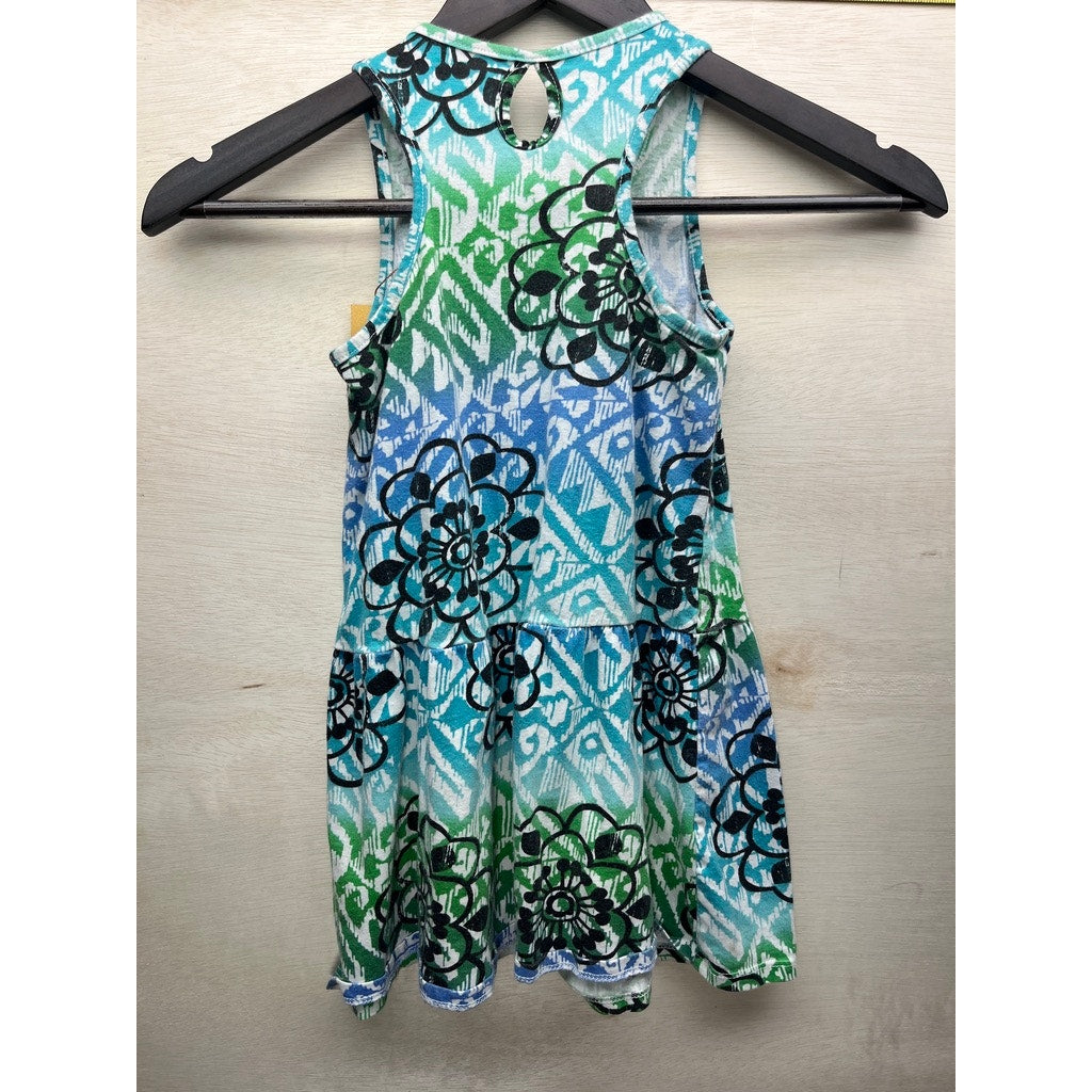 Faded Glory Girls Blue Green Floral Sleeveless Dress Size S 6/6X