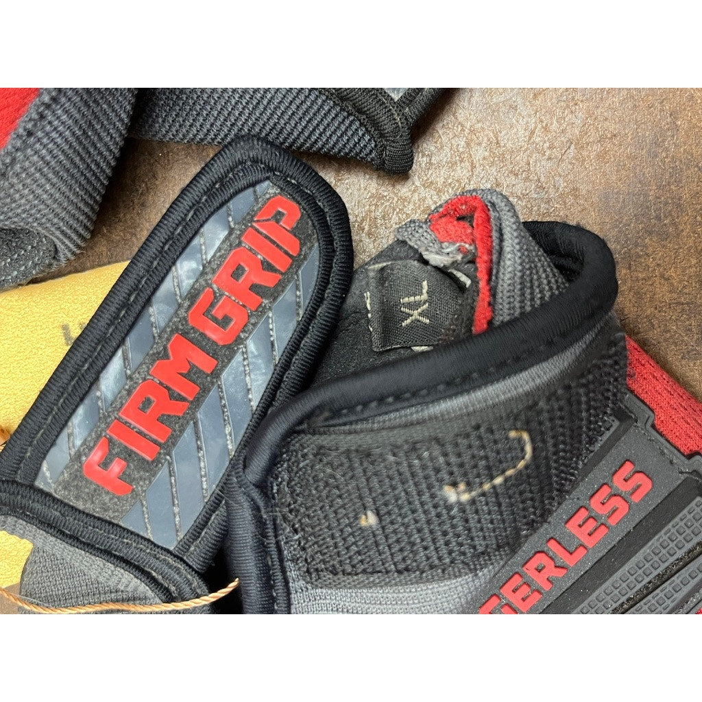 Firm Grip Fingerless Work Gloves Red Black Size XL