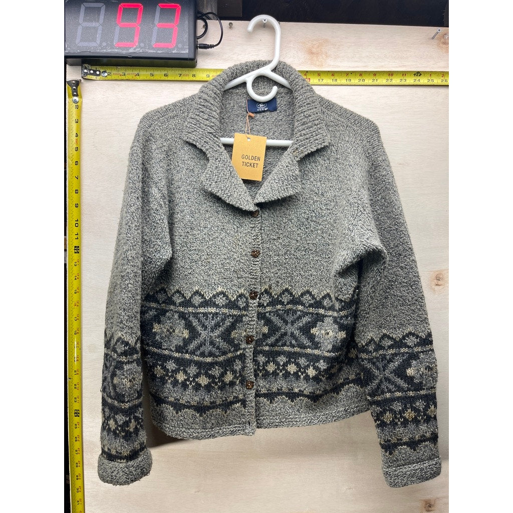 Hunt Club Womens Gray Alpaca Fair Isle Button Cardigan Sweater