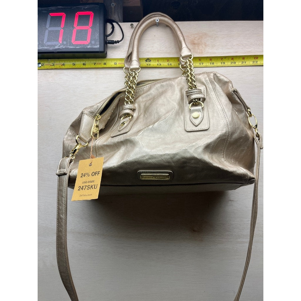 Steve Madden Metallic Gold Satchel Handbag Chain Strap Purse