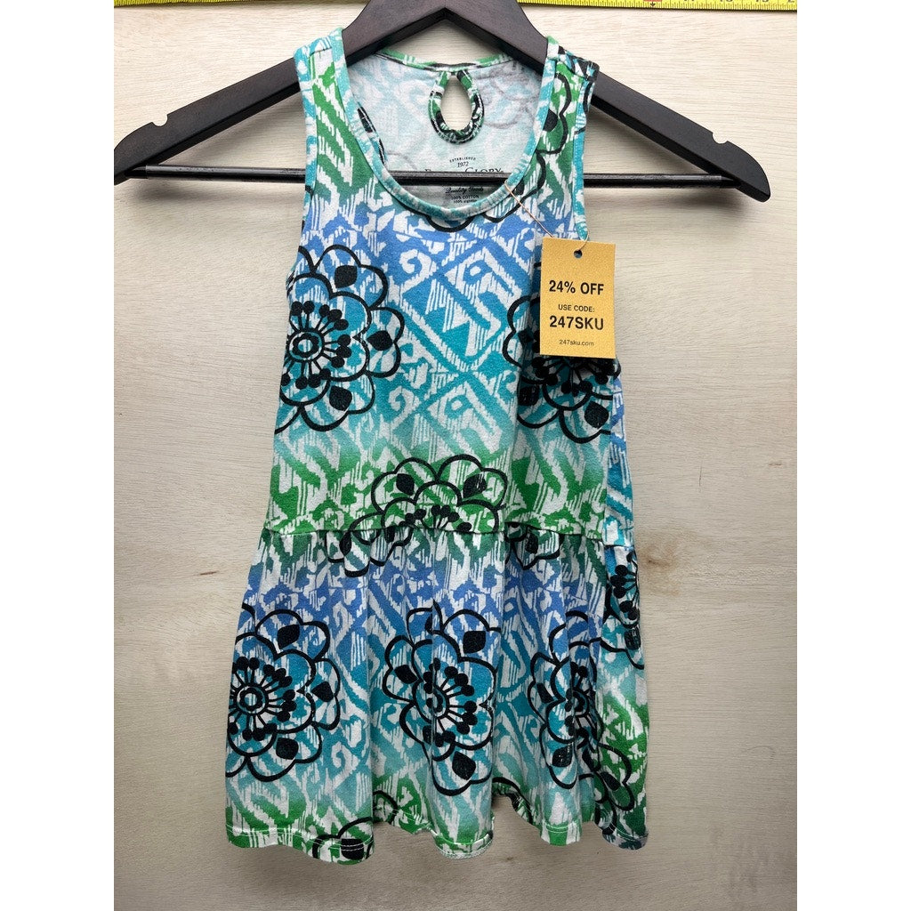 Faded Glory Girls Blue Green Floral Sleeveless Dress Size S 6/6X