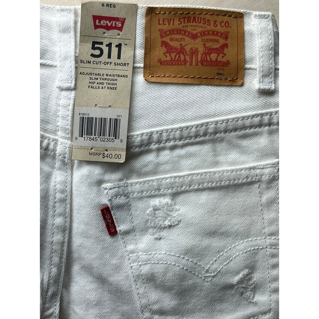 Levi's 511 Boys 6 Reg White Denim Cut-Off Shorts Adjustable Waist