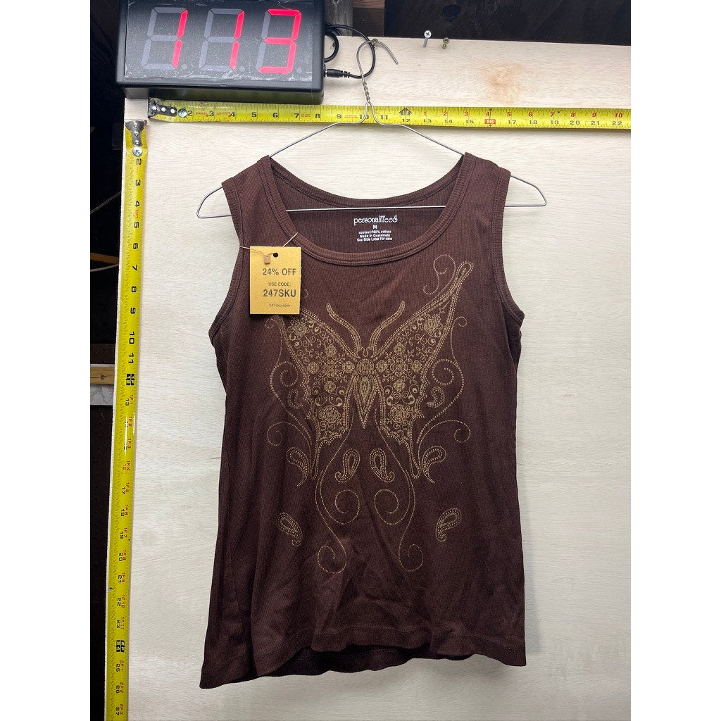 Personalitees Brown Butterfly Graphic Tank Top Womens Size M