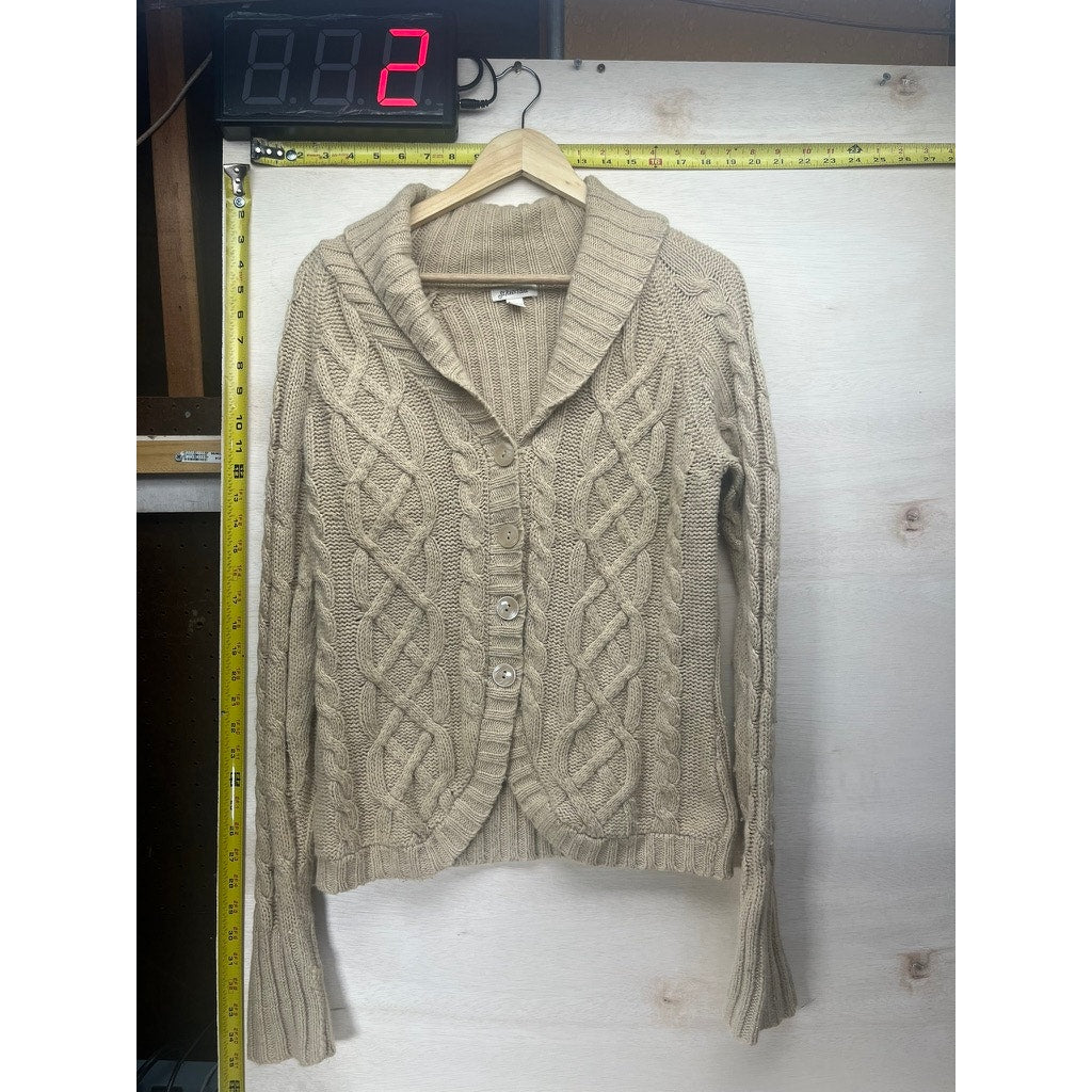 St Johns Bay Womens M Beige Cable Knit Button Front Cardigan Sweater