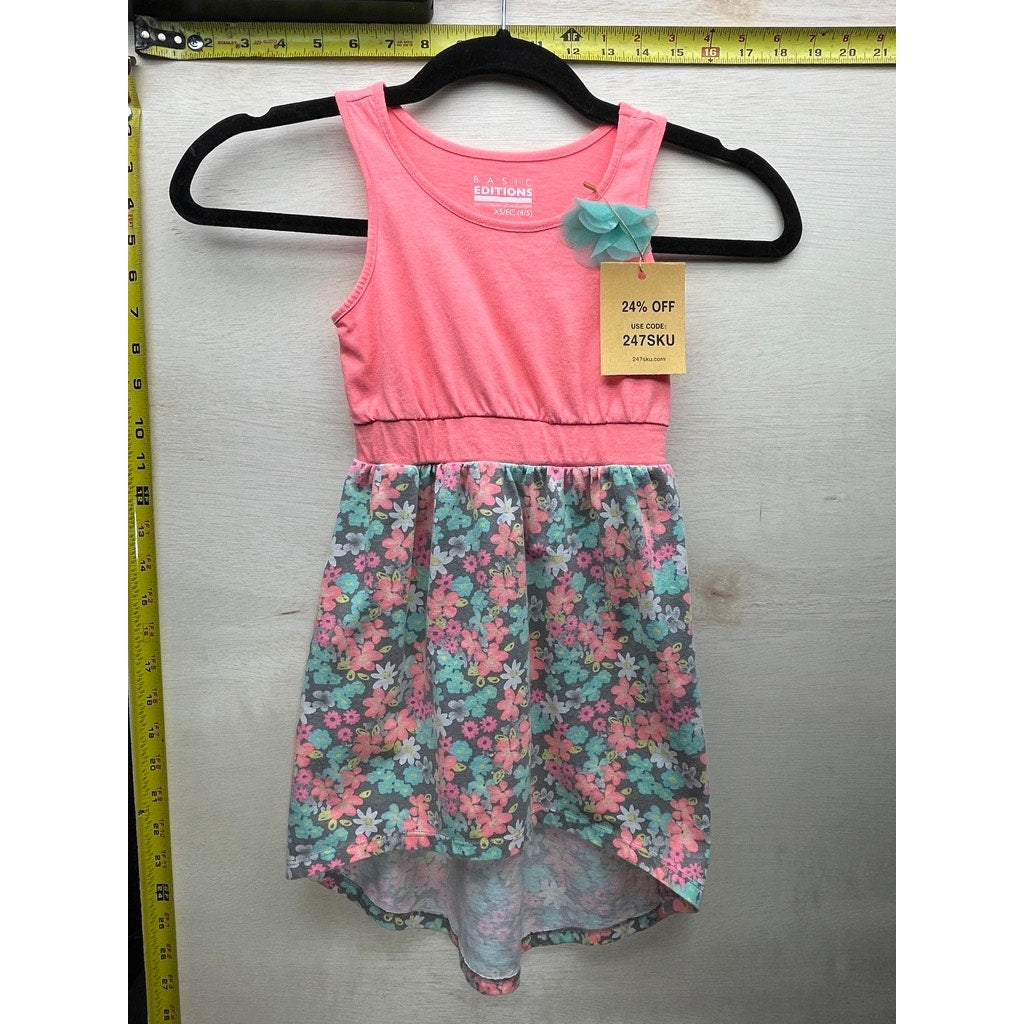 Basic Editions Girls Coral Floral Sleeveless Dress Size XS 4/5