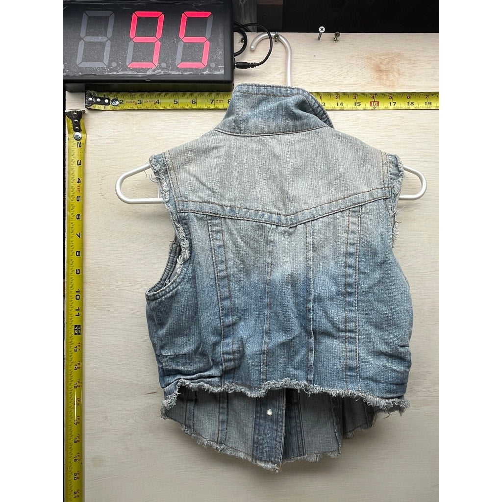 Highway Jeans Womens S Light Wash Cropped Denim Vest Frayed Hem