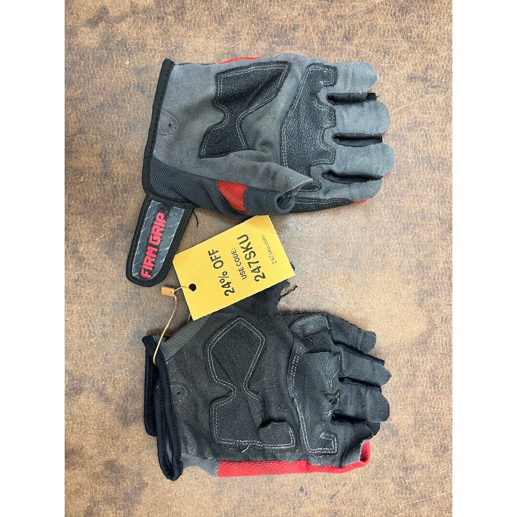 Firm Grip Fingerless Work Gloves Red Black Size XL