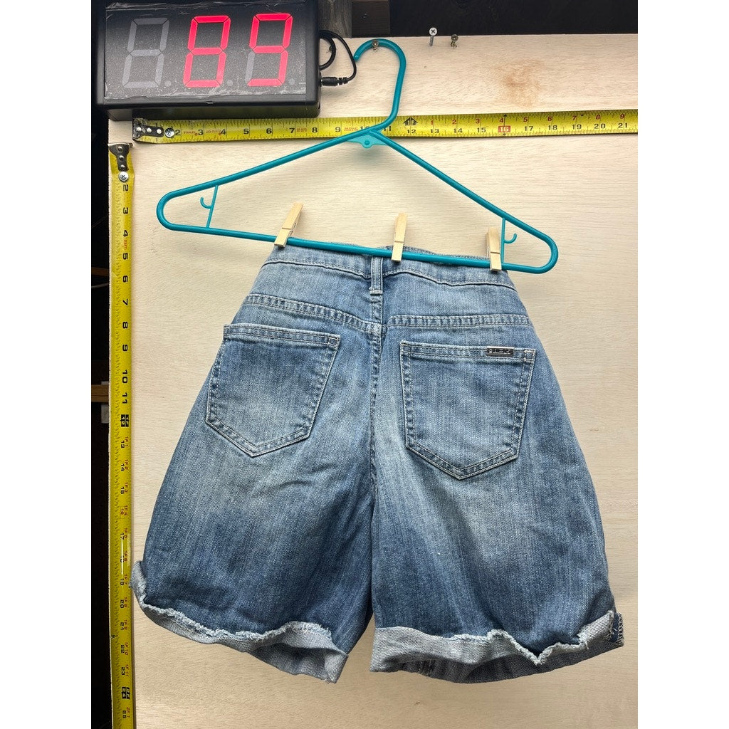Jennifer Lopez Boyfriend Denim Shorts Rhinestone Embellished Cuffed