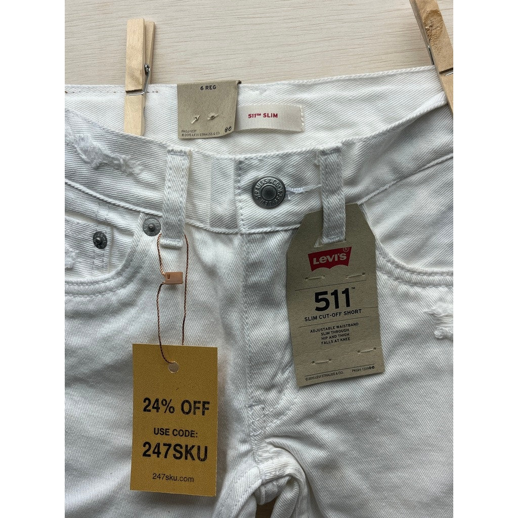 Levi's 511 Boys 6 Reg White Denim Cut-Off Shorts Adjustable Waist