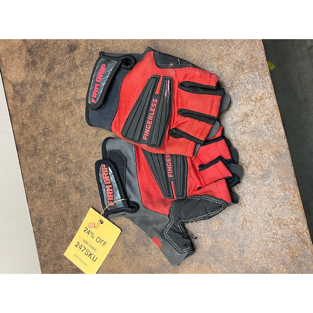 Firm Grip Fingerless Work Gloves Red Black Size XL