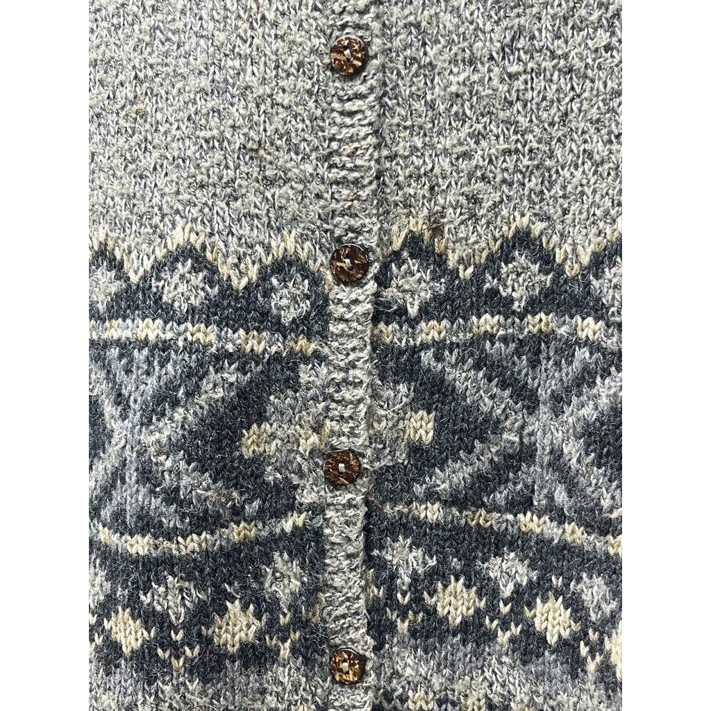 Hunt Club Womens Gray Alpaca Fair Isle Button Cardigan Sweater