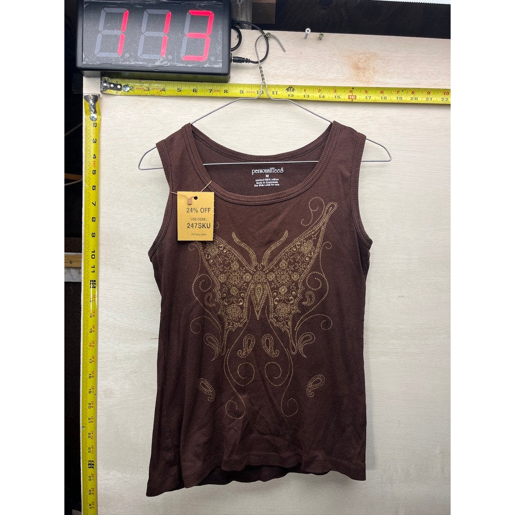 Personalitees Brown Butterfly Graphic Tank Top Womens Size M