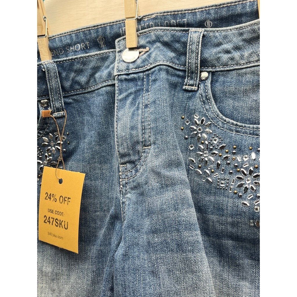 Jennifer Lopez Boyfriend Denim Shorts Rhinestone Embellished Cuffed