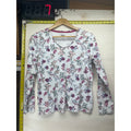 Basic Editions Womens M White Floral Long Sleeve V Neck T Shirt