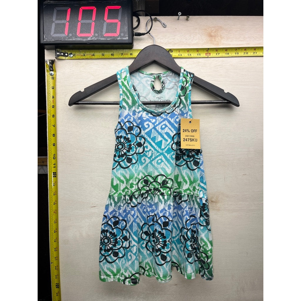 Faded Glory Girls Blue Green Floral Sleeveless Dress Size S 6/6X