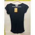 Derek Heart Womens Black V-Neck Short Sleeve Ribbed Top Size M
