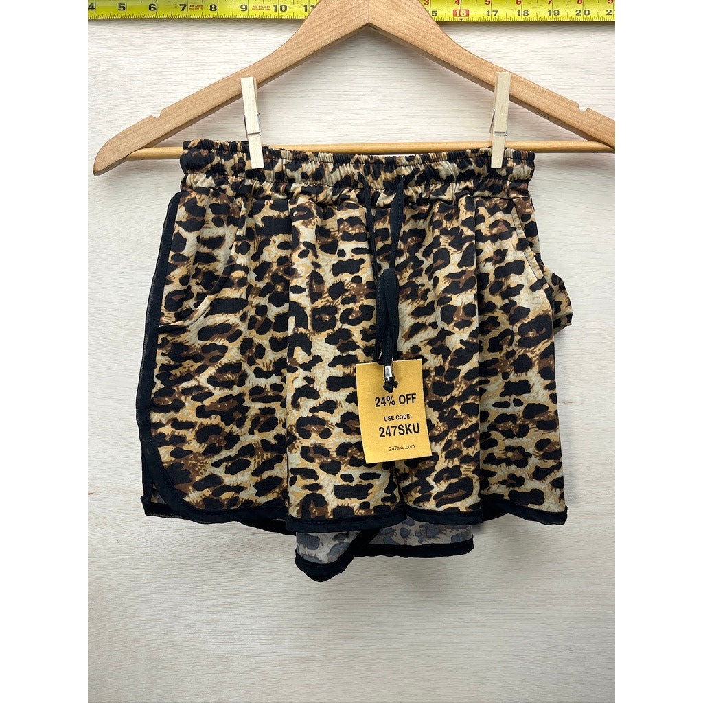 Women's Leopard Print Athletic Running Shorts Drawstring Size 6