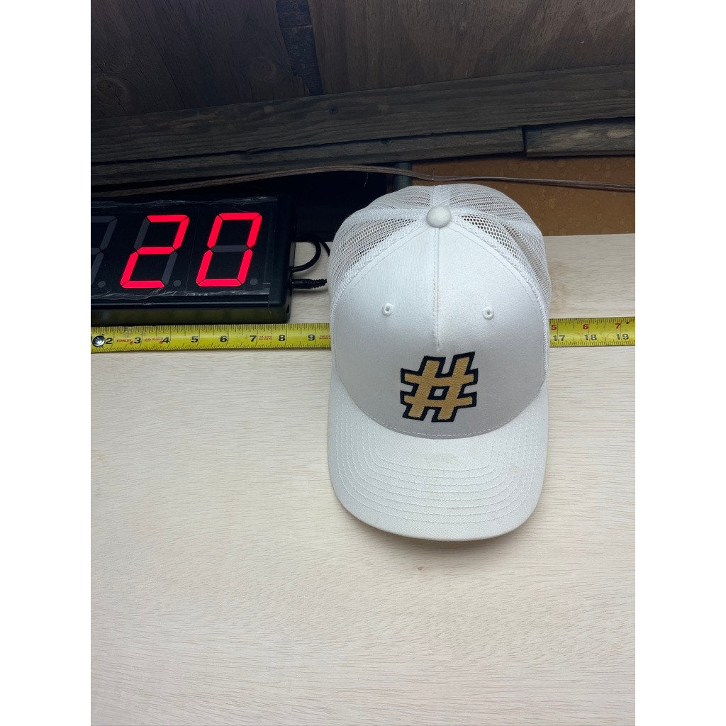 Custom White Hashtag Logo Mesh Trucker Snapback Baseball Cap