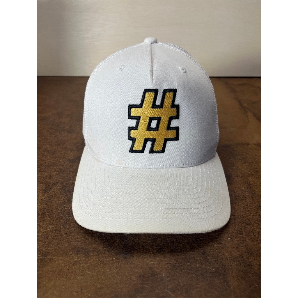 Custom White Hashtag Logo Mesh Trucker Snapback Baseball Cap