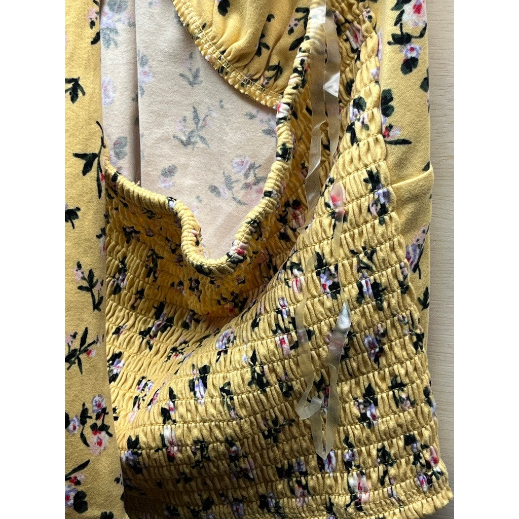 No Boundaries Yellow Floral Halter Top Size S w Sunglasses
