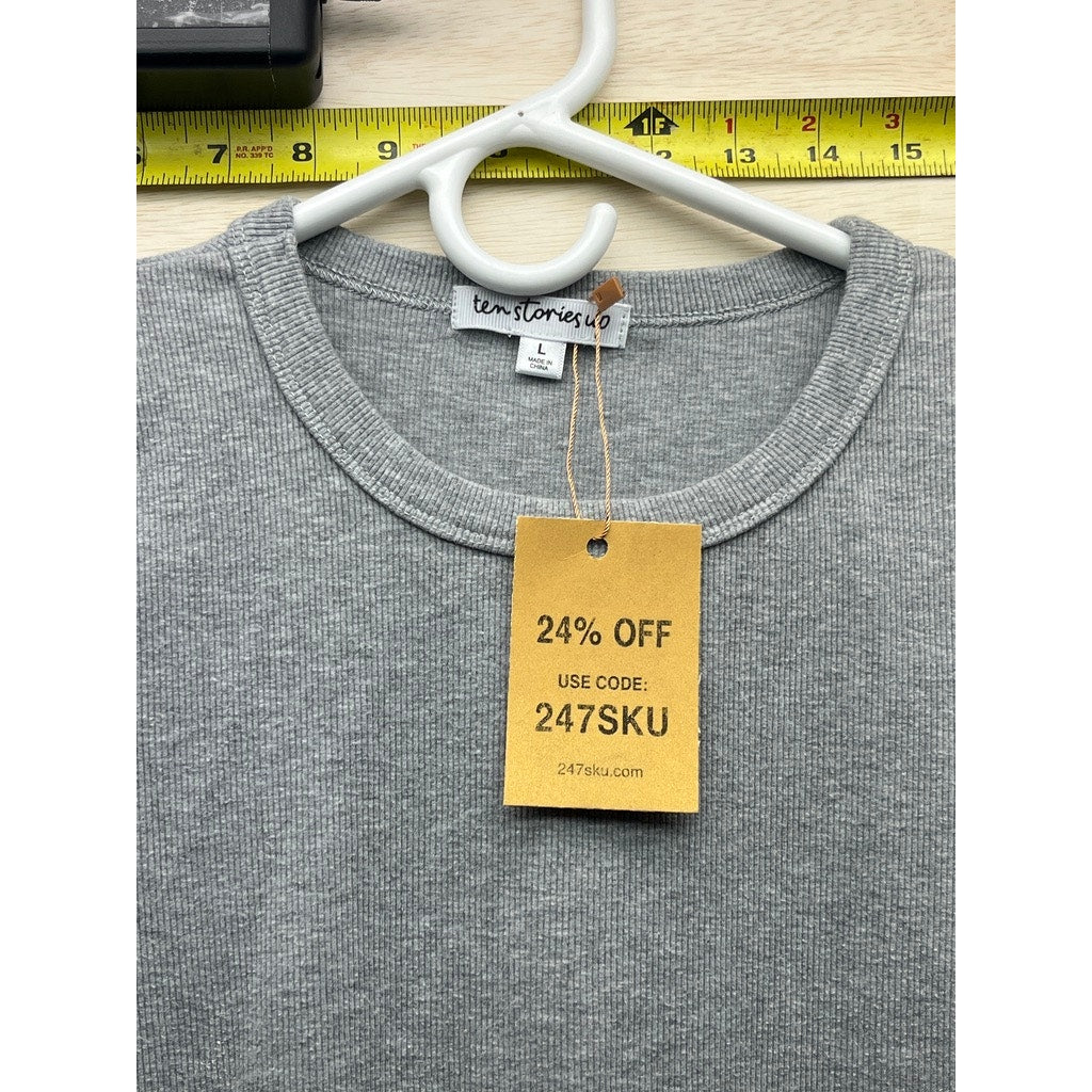 Ten Stories Up Womens Gray Ribbed Short Sleeve T-Shirt Size L