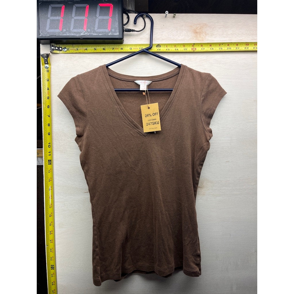 Arizona Jean Company Womens Brown V-Neck T-Shirt Size S
