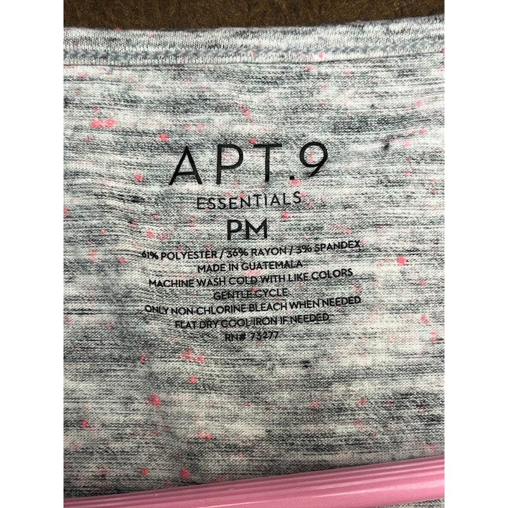 Apt. 9 Essentials Womens Petite M Gray Pink Fleck 3/4 Sleeve Top