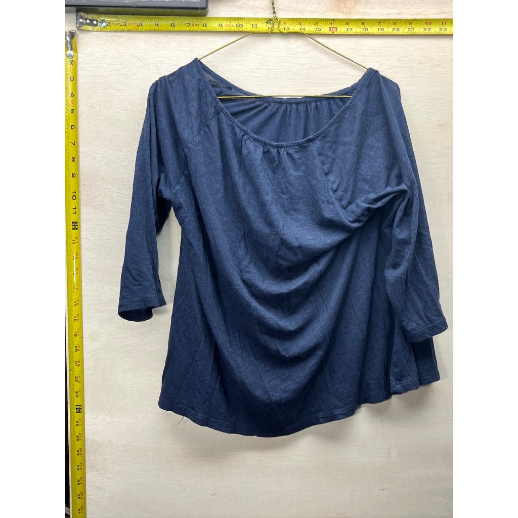 Women's Navy Blue Draped 3/4 Sleeve Tunic Top Cotton Modal