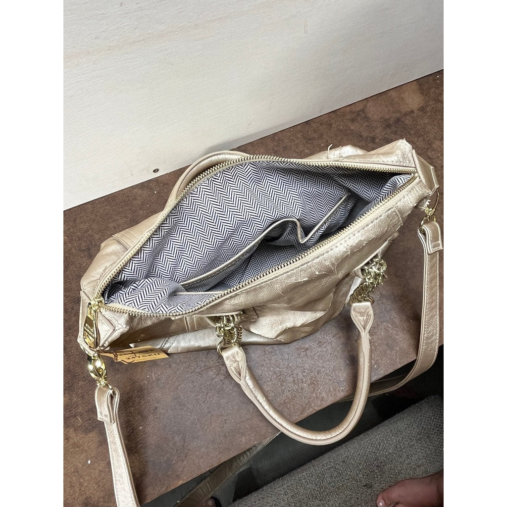 Steve Madden Metallic Gold Satchel Handbag Chain Strap Purse